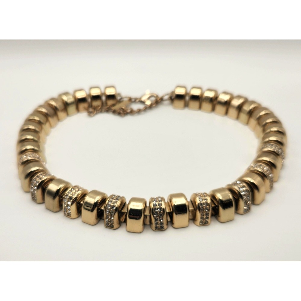 Cache Gold Tone Rhinestone Ribbed Statement Collar Necklace 18 Inch - Picture 4 of 16